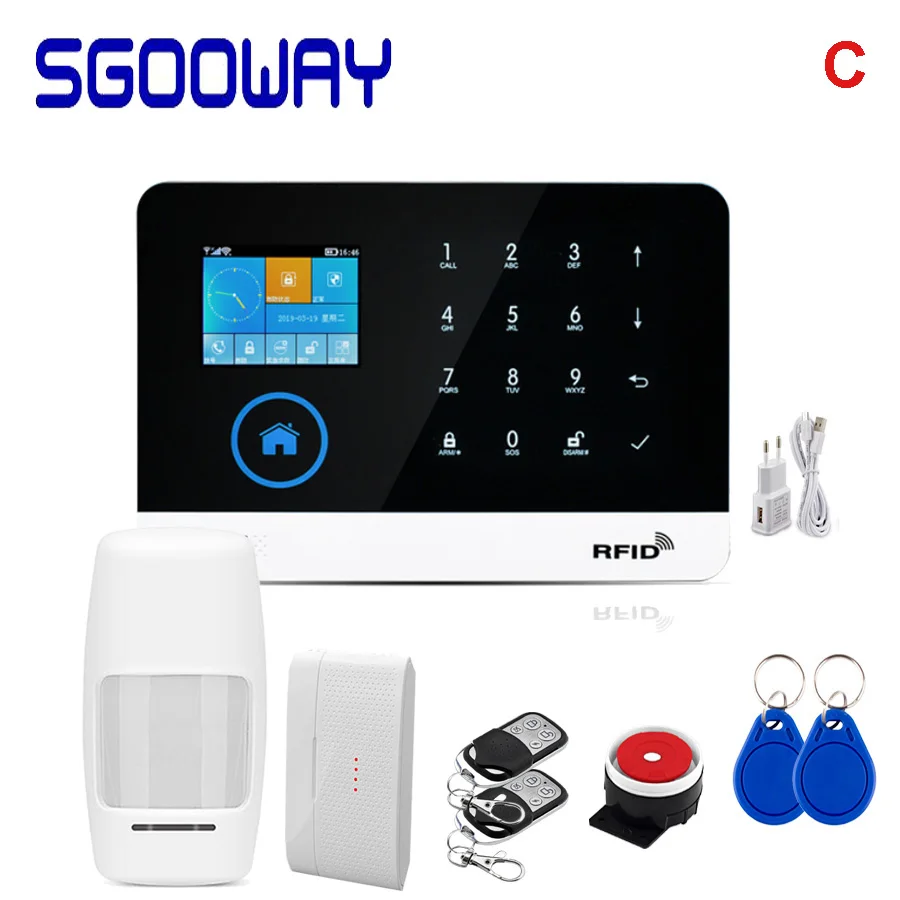 Set C Sgooway завод wifi GSM GPRS беспроводная домашняя охранная сигнализация интегрированная с wifi IP камера - Цвет: Set C