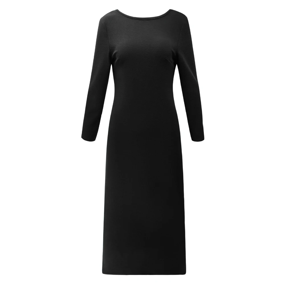 ELSVIOS 2XL платье миди с открытой спиной и v-образным вырезом на пуговицах, женское осеннее однотонное вечернее платье с длинным рукавом, элегантное офисное женское Макси-платье