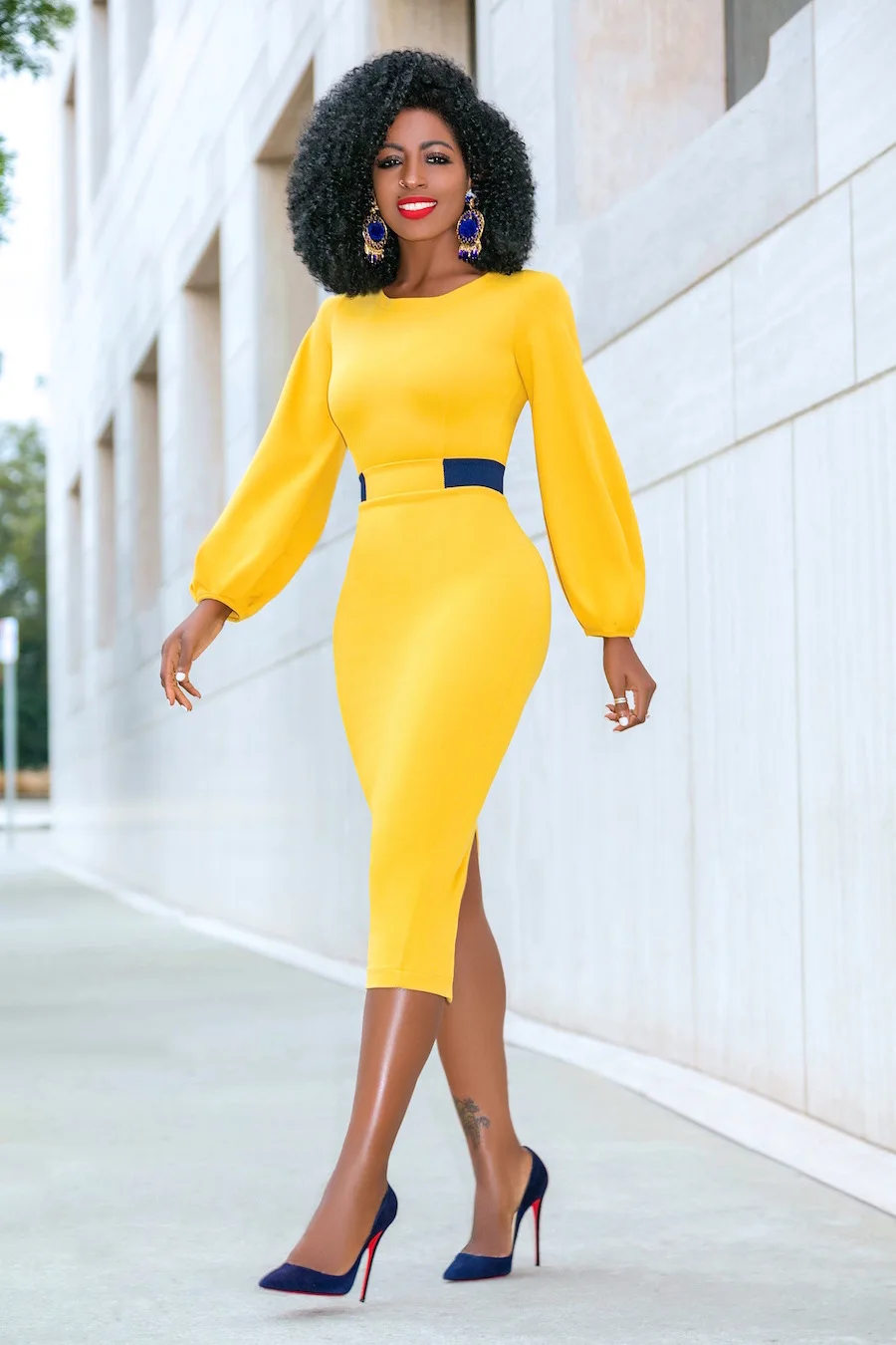 Patchwork Solid Midi Dress Women Elegant Long Sleeve O Neck Bodycon Slim Split Vintage Office Lady Vestidos | Женская одежда
