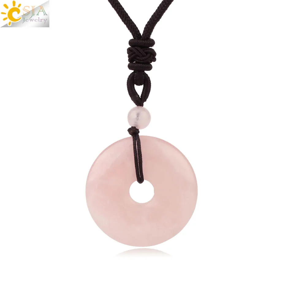 Rose Quartz Csja натуральные драгоценные камни подвеска-пончик ожерелья для девочек рейки розовый кристалл тигровый глаз зеленый авантюрин мох Агаты для мужчин веревка S458 - Окраска металла: Rose Quartz