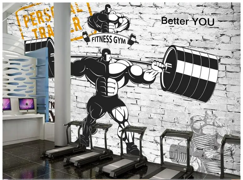 

Custom 3d photo wallpaper 3d murals wallpaper mural Nostalgic retro sports fitness club weightlifting background wall home decor