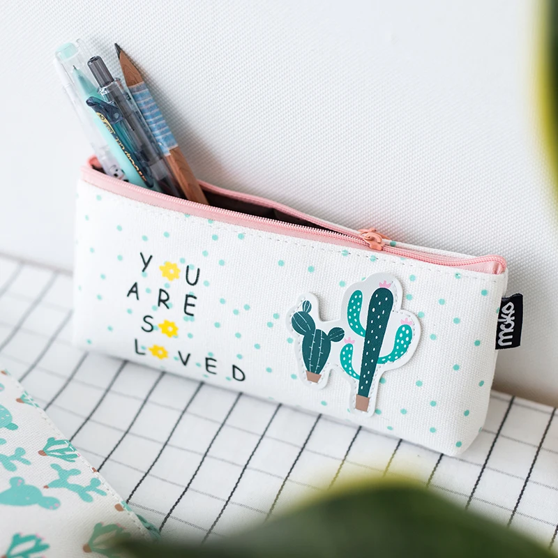 Kawaii Cactus Pencil Case Canvas Plant Stationery Large Capacity Bag For Students School Supply|Пеналы| |