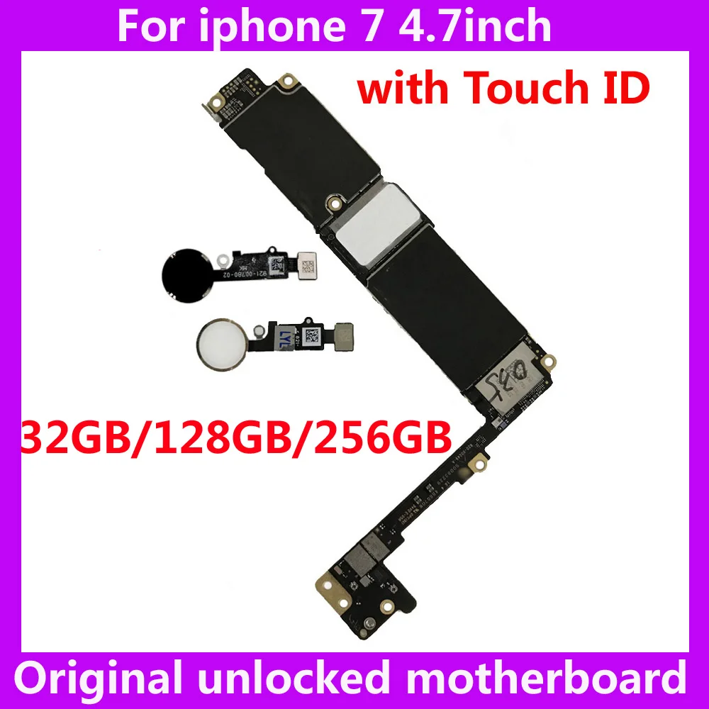 

Материнская плата для iphone 7, 4,7 дюйма, 100% оригинальная материнская плата с/без touch ID, 32 ГБ, 128 ГБ, 256 ГБ, чистая материнская плата iCloud, системная п...