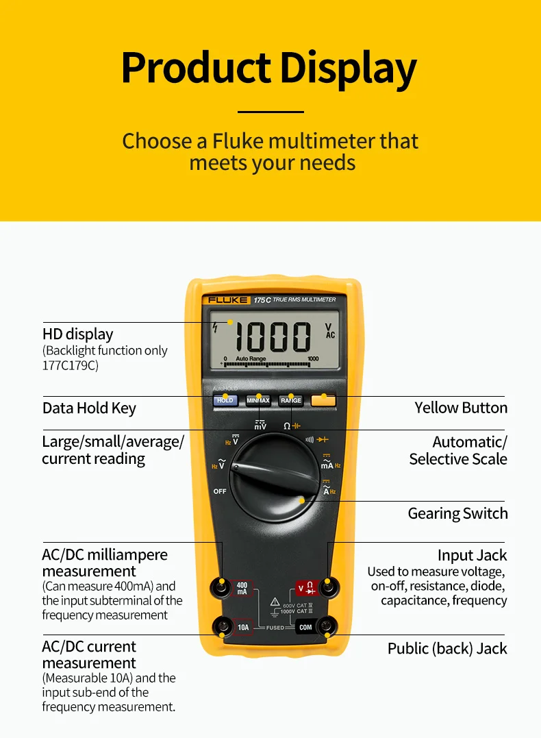 Цифровой мультиметр Fluke F175C, высокоточный автоматический портативный мультиметр