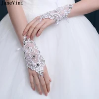 janevini 2019 short white wedding bridal gloves with rhinestones wrist length fingerless lace elegant women wedding accessories