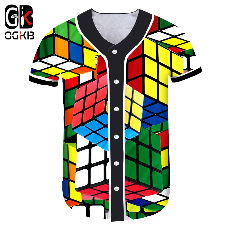 OGKB летний мужской женский спортивный кардиган Топы 3D принт куб крутой модный