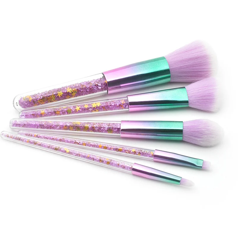 Purple Crystal Makeup Brush Set Diamond Handle with bling stars Unicorn Glitter Brushes Powder Eyebrow Lip Beauty Tools | Красота и