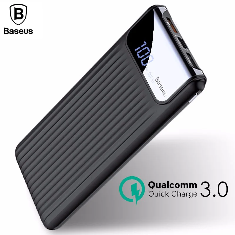 Baseus 10000 мАч ЖК-дисплей Quick Charge 3 0 Dual USB power Bank для iPhone X 8 7 6 samsung S9 S8 xiaomi батарея |