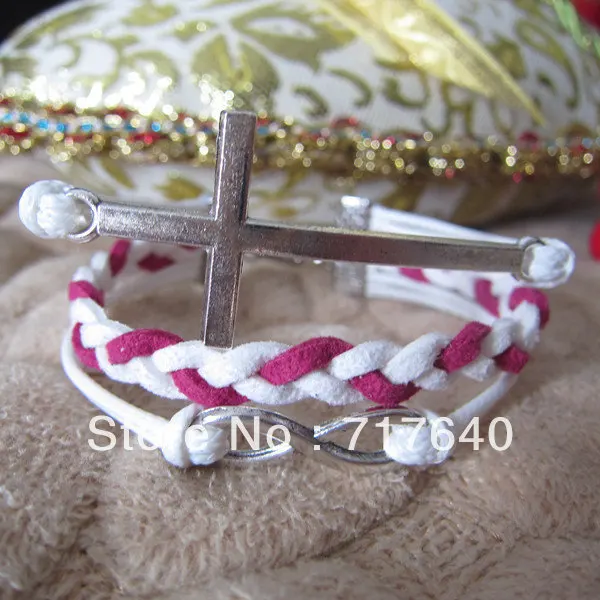 6 шт. / много! Плетёный Colorful замша белый воск шнур крестики браслет подвески модный