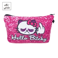 who cares fashion printing hello bitchy pink makeup bags organizer handbags toiletry kit ladies pouch women cosmetic bag