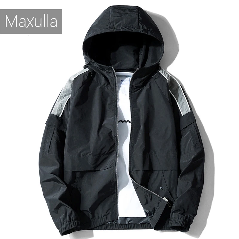 

Куртка Maxulla Mla001 мужская с капюшоном, ветровка в стиле пэчворк, Повседневная Уличная одежда на молнии, в стиле хип-хоп, весна 2019