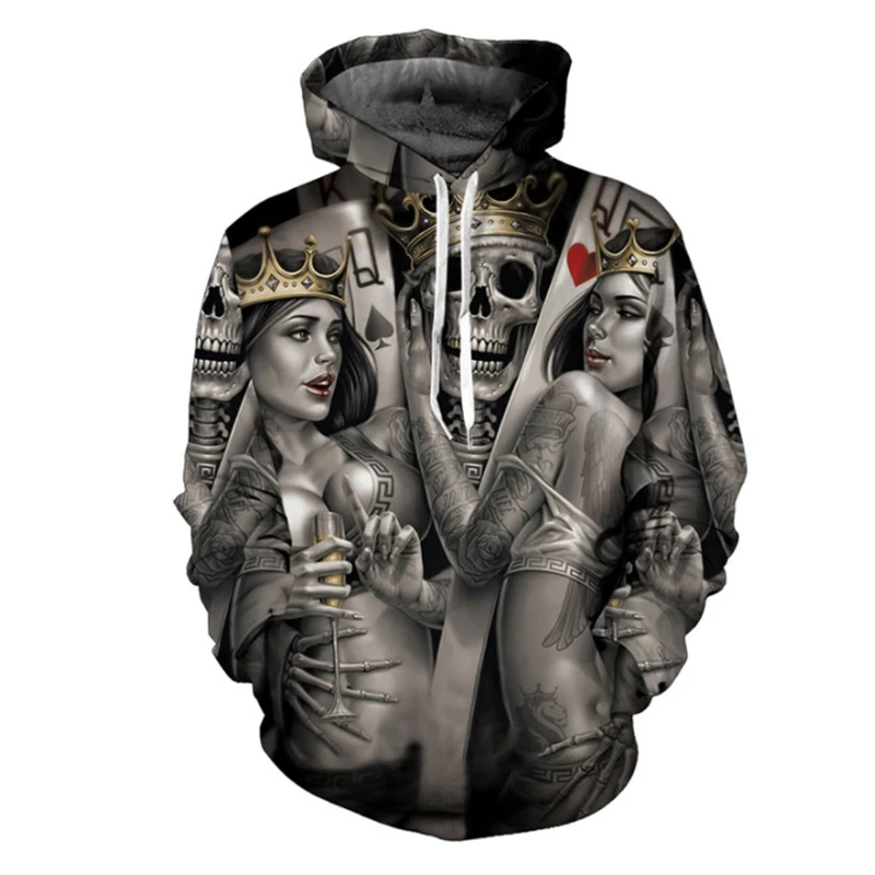 3D череп Покер женские толстовки Harajuku аниме Новинка Steetwear толстовка мужская с