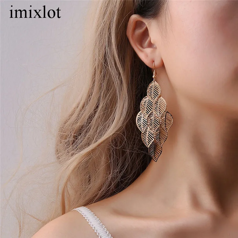 Серьги imixlot с подвесками в виде золотых листьев для девочек и