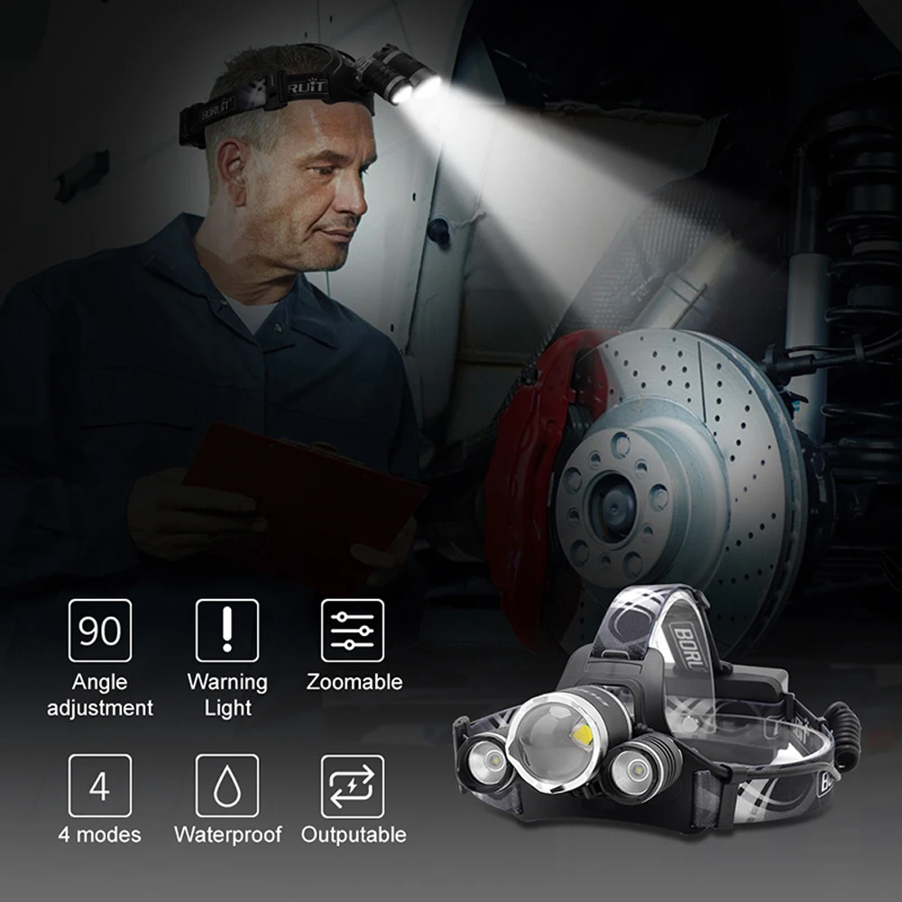 BORUIT RJ 5000 Plus B22 перезаряжаемый зум XM L2 + 2X XPE Белый светодиодный охотничий налобный