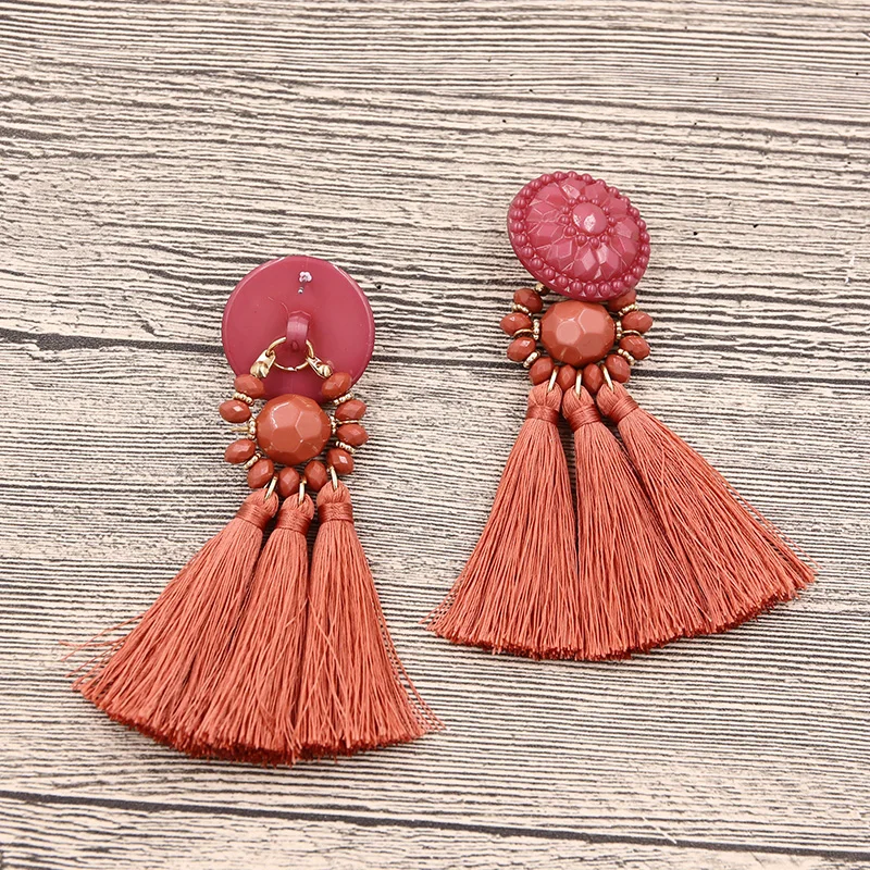 Новые модные серебряные/Золотые сережки с кисточками для женщин, ручная работа, богемные Винтажные серьги с бусинами, этнические серьги-капли с бахромой, ювелирное изделие