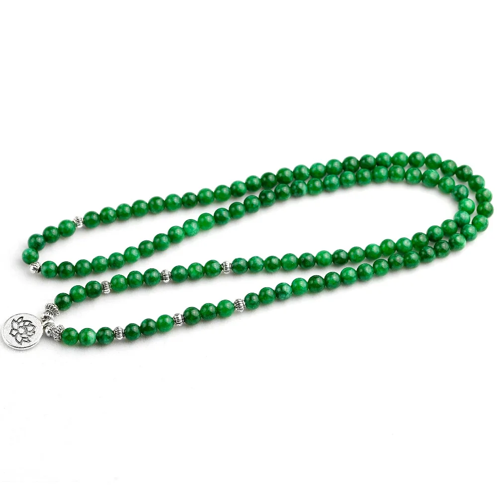 108 зеленый авантюрин натуральный камень Mala браслет Будда лотоса Будды Шарм для