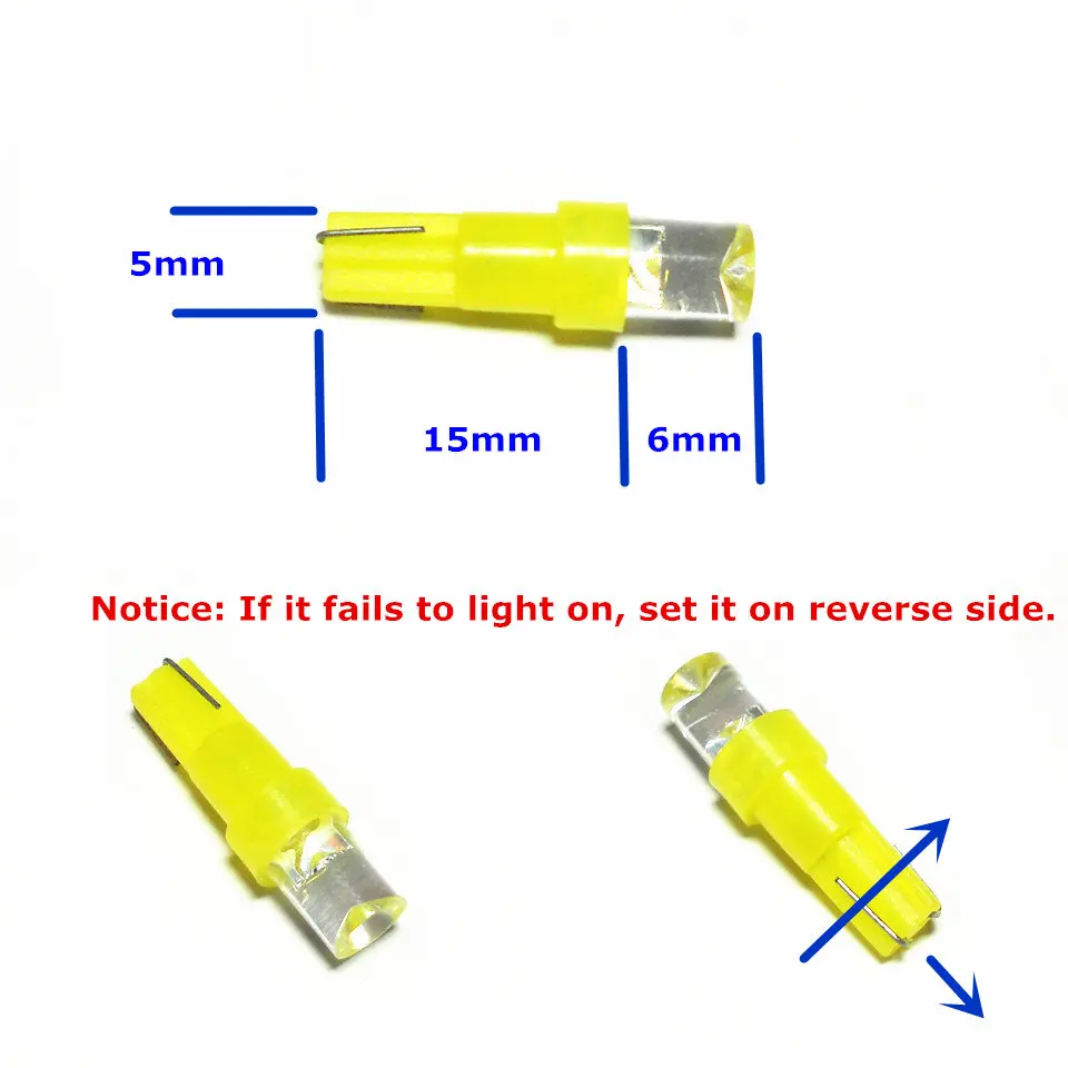 12V Светодиодная желтая автомобильная лампа T5 (5 мм лампа широкого угла) для светового сигнала пепельницы приборной панели W1.2W W2.3W W2X2.6d.