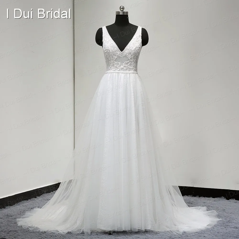 Boho Свадебные платья Vestido De Noiva, настоящая фотография, v-образный вырез, а-силуэт, сексуальное богемное пляжное платье ELS0001, Прямая поставка, свадебное платье