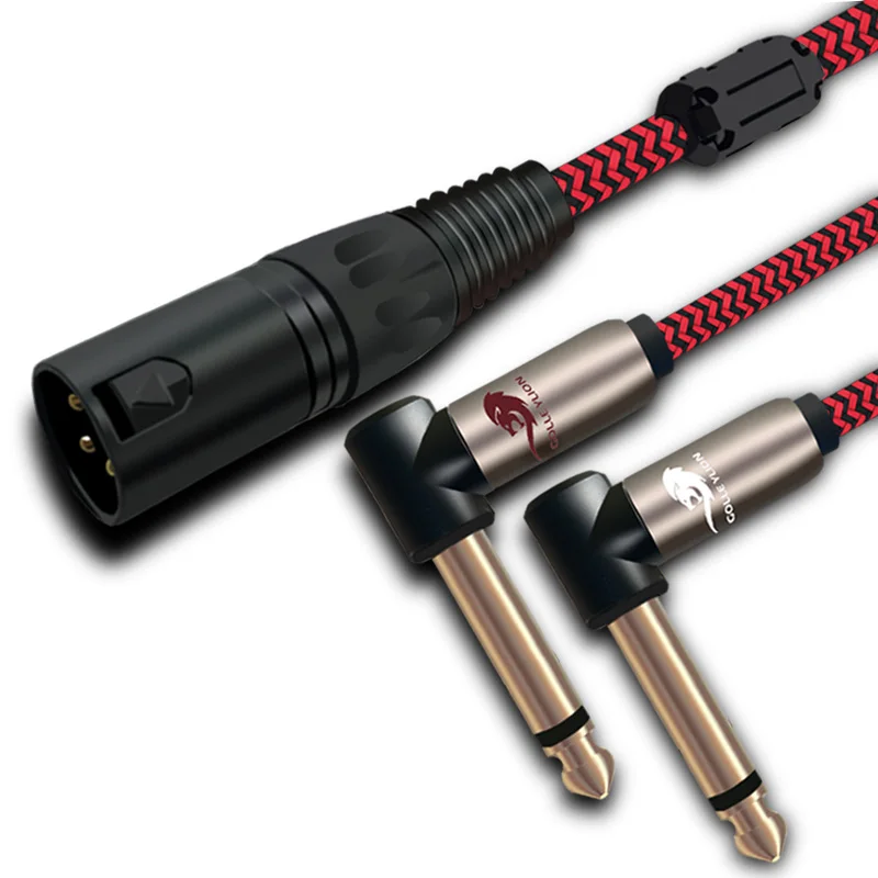 Аудиокабель Hi Fi 3 Pin XLR на 2 угловых разъема 6 35 мм 1/4 дюйма для усилителя микшерной