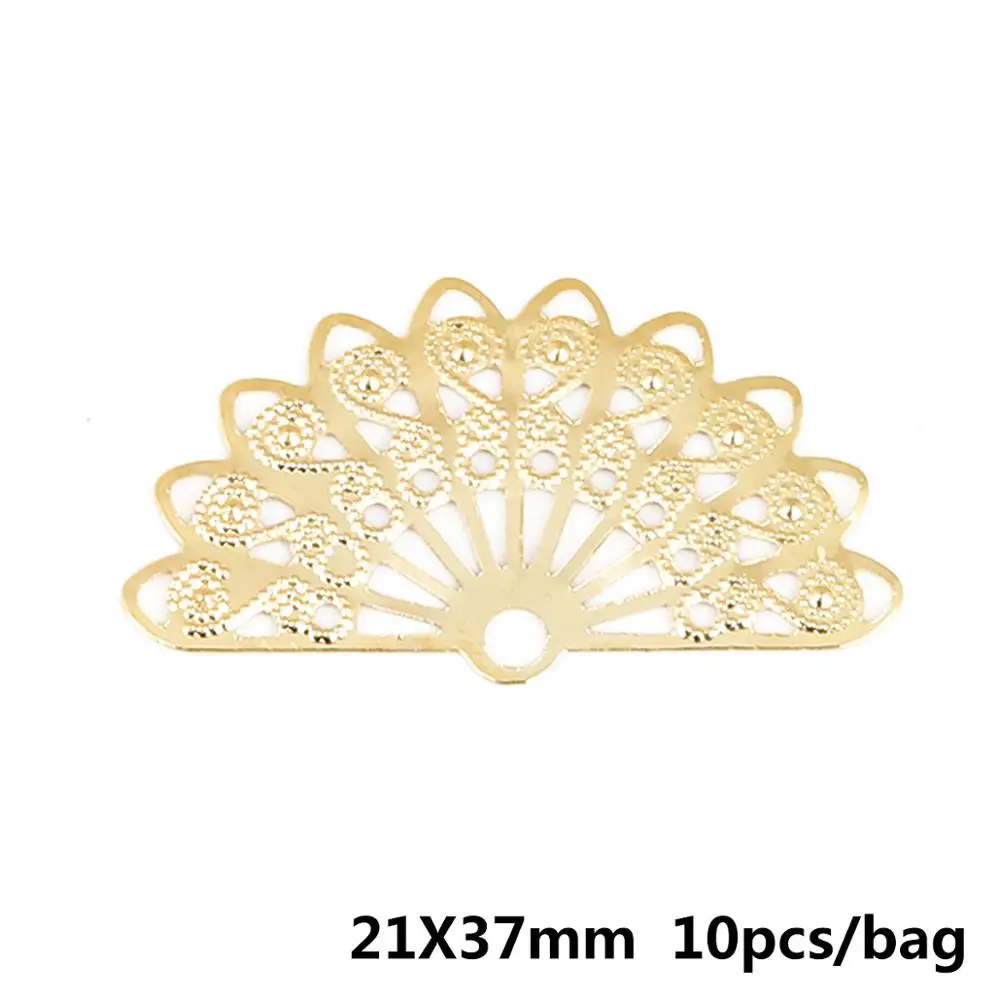 Gold 21mmX37mm 10 шт. 7 стилей Золотые/Родиевые/бронзовые металлические соединители для самостоятельного изготовления ювелирных изделий Аксессуары Шарм Подвеска филигранные бусины для волос - Цвет: Gold 21mmX37mm