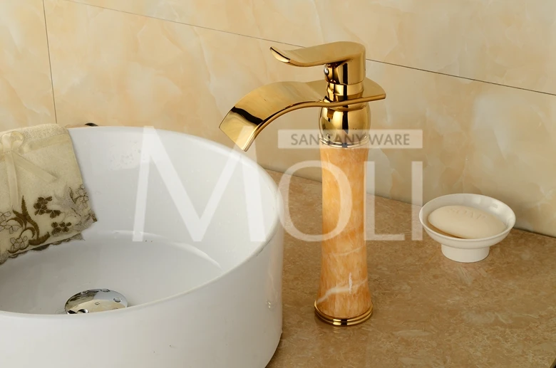 Роскошные латунные смесители для раковины с золотистой отделкой каменный корпус