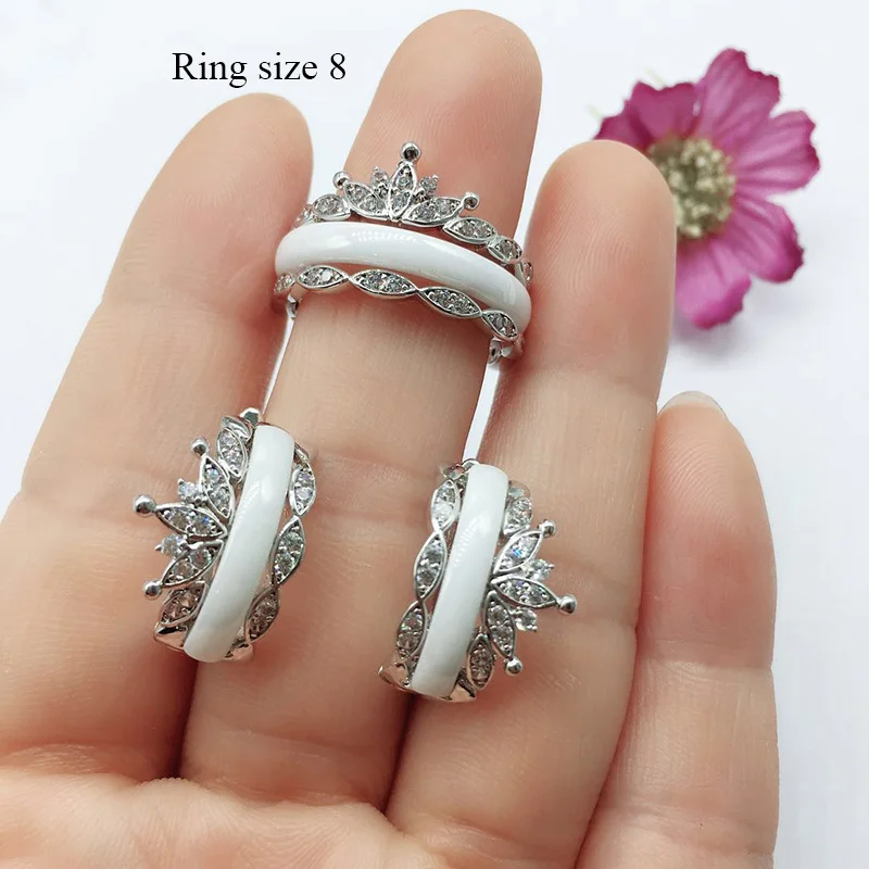 No.5 white size 8 MAIKALE, винтажный ювелирный набор, керамические серьги, кольца, циркон, CZ, серьга с короной, набор колец для женщин, Свадебные Ювелирные наборы, вечерние, подарки - Окраска металла: No.5 white size 8