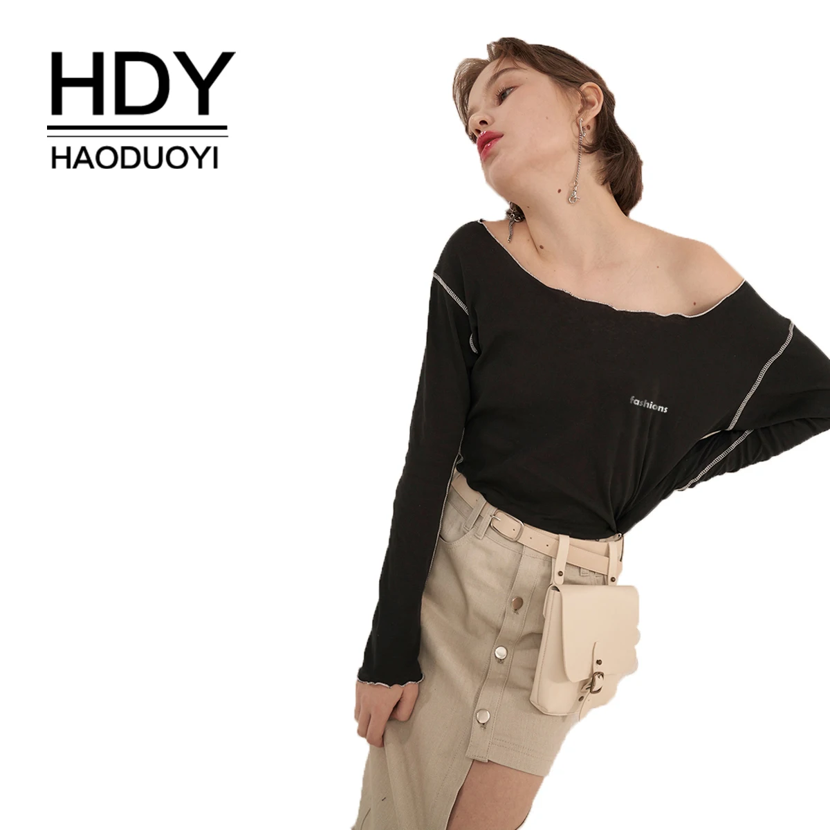 HDY Haoduoyi простая с большим вырезом со словом воротником открытыми плечами