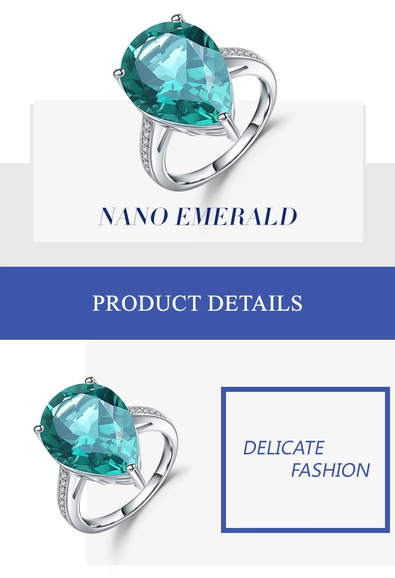 Gem's Ballet Роскошные 10.68Ct создан зеленый изумруд коктейльное кольцо из натуральной 925 пробы серебряные кольца для женщин хорошее ювелирное изделие