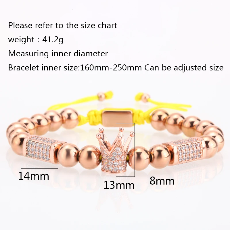 Men Bracelet/Rose Gold/Bracelets Pave Setting White CZ Ball Bracelet with 6mm 8mm Stainless Steel Bead Braided Luxury Jewelry | Украшения и