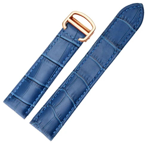 Blue rose gold PEIYI ремешок для часов из натуральной кожи ремешок для часов 18 мм/20 мм/22 мм браслет для Для мужчин/Женская заменить ремешки для Cartier Tank Solo - Цвет ремешка: Blue rose gold