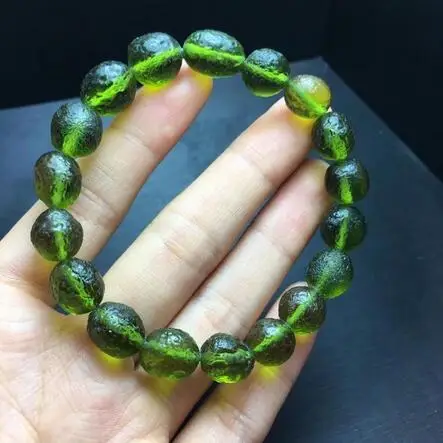 10 мм зеленый драгоценный камень MOLDAVITE метеорит ударопрочный стеклянный браслет