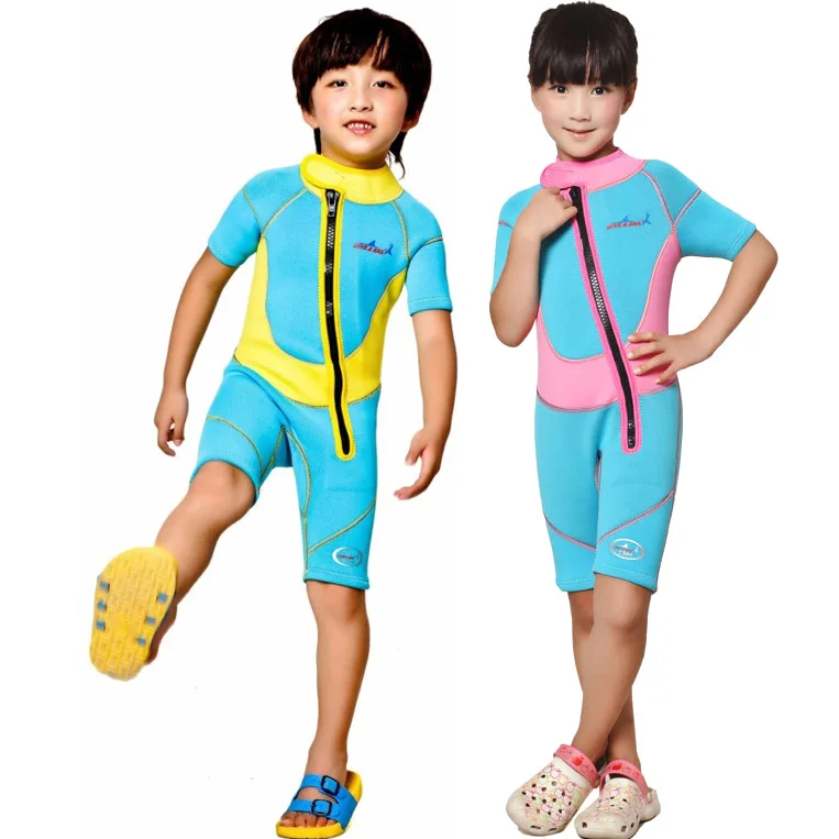Warm ! free shipping 2016 Thermal 2.5mm Neoprene Kids Wetsuit Dive Wet Suit Child Swimwear Short Sleeved Sunscreen Clothing | Спорт и