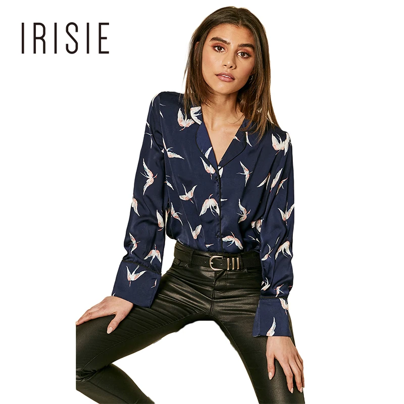 IRISIE Для женщин Офисные женские туфли кран Птица печати Свободные Блузка с