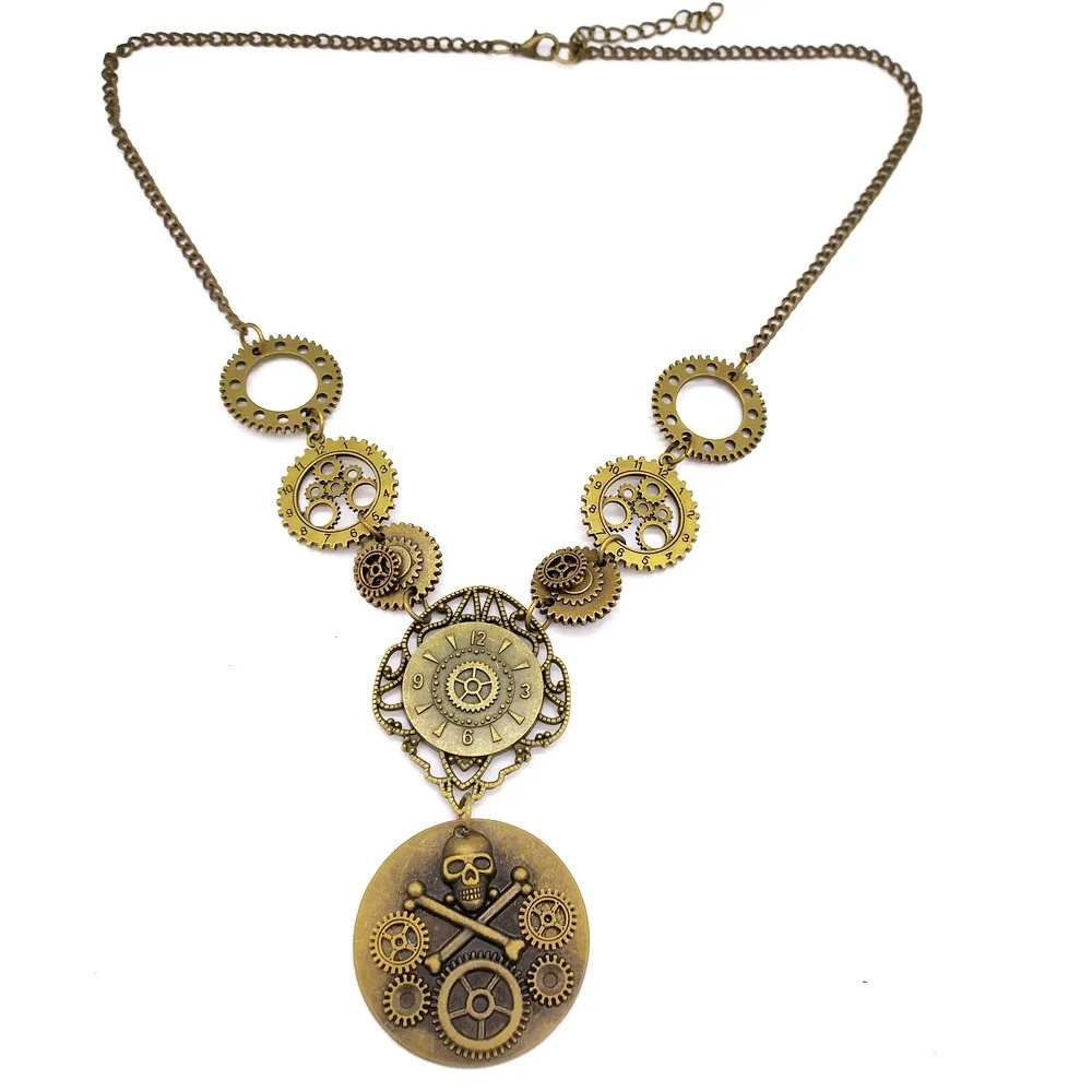 Vintage Bronze Multi Gears and Pirate Skull Pendant Women`s Steampunk Necklace | Украшения и аксессуары