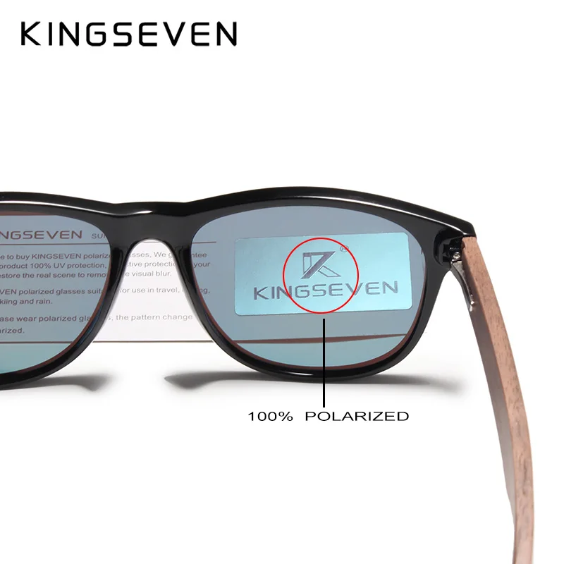 Мужские солнцезащитные очки KINGSEVEN черные поляризационные из орехового дерева с