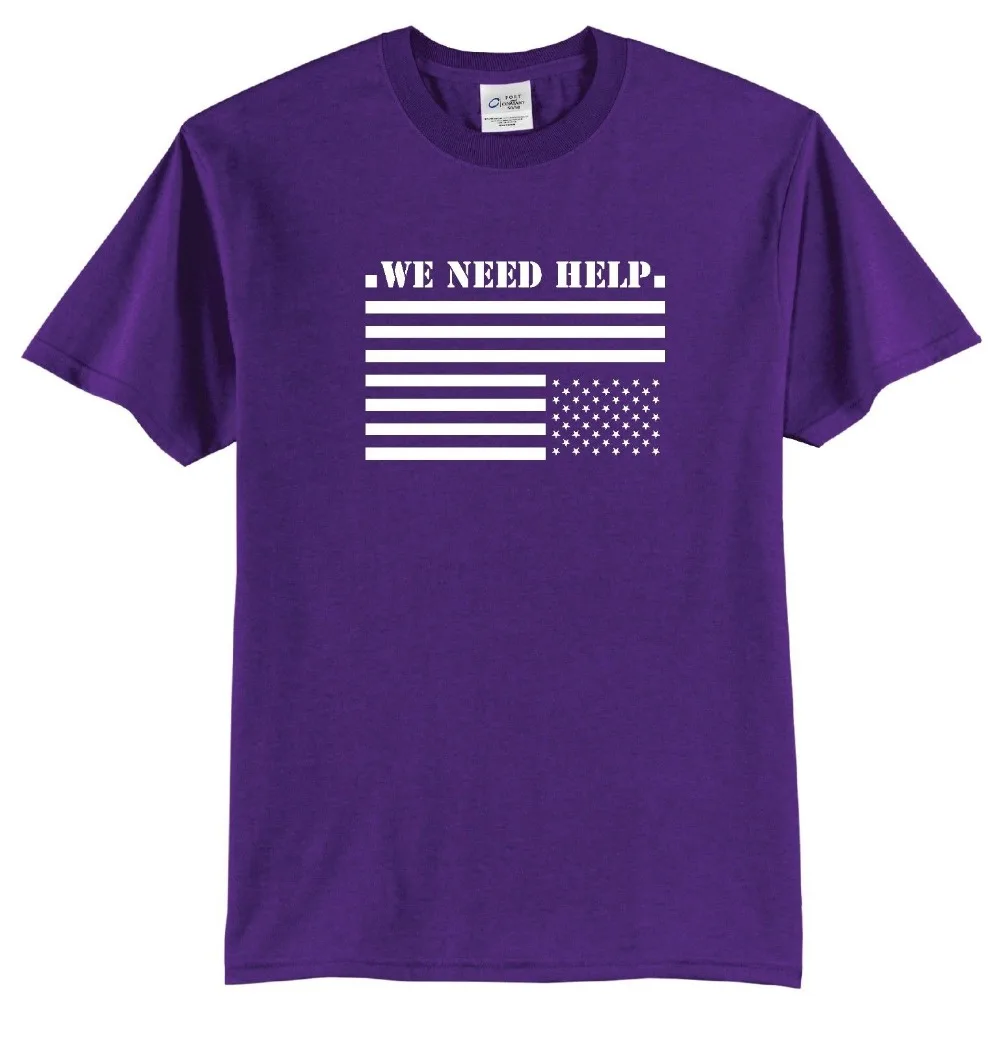 We Need Help T-Shirt S.O.S. American Flag Political Activist Anti-Trump Protest 2019 Men'S Fashion Color O-Neck Casual Movie Tee | Мужская