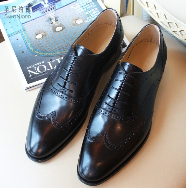 2017 итальянские мужские туфли ручной работы Bullock высококачественные черные