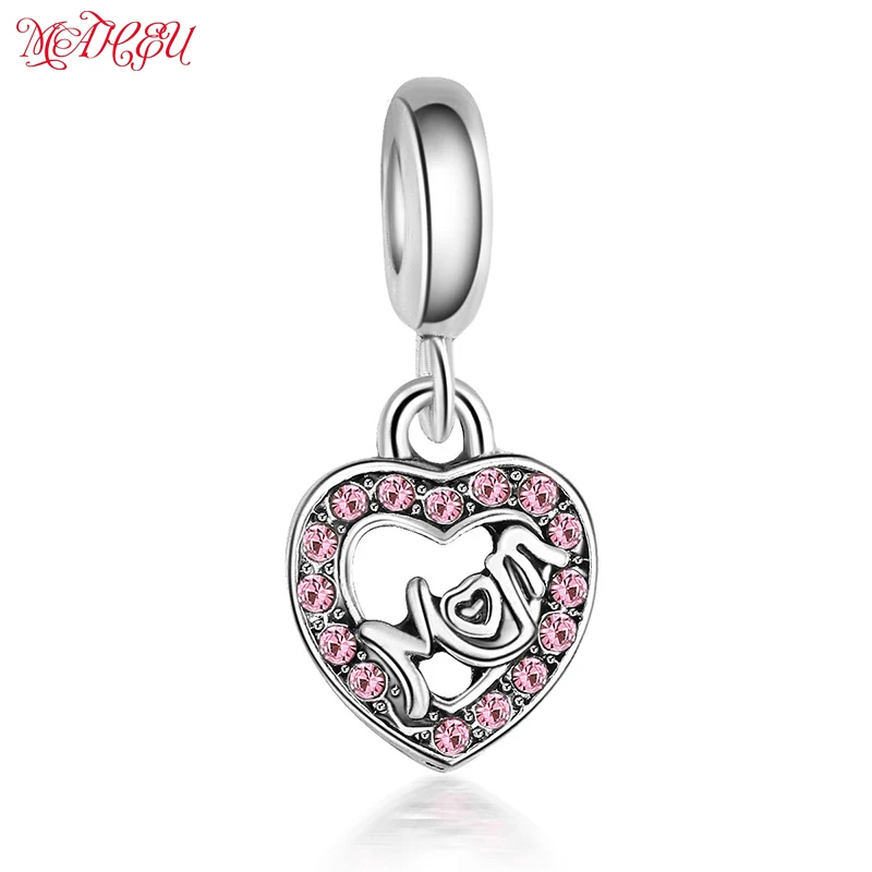 Подвески MaHeu полые двойные сердечки хрустальные подвески бусины Love Mom подходят