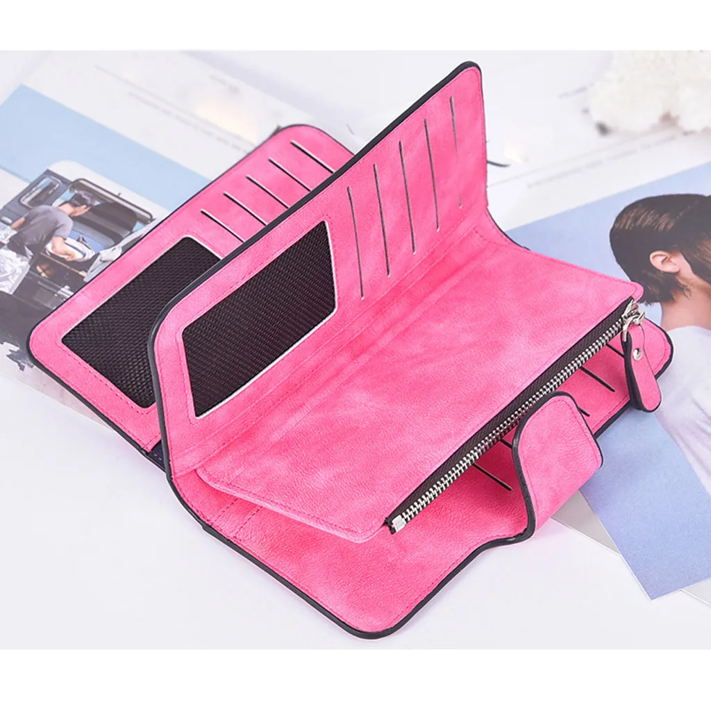 Женская сумка модная однотонная матовая длинная секционная три сложения с