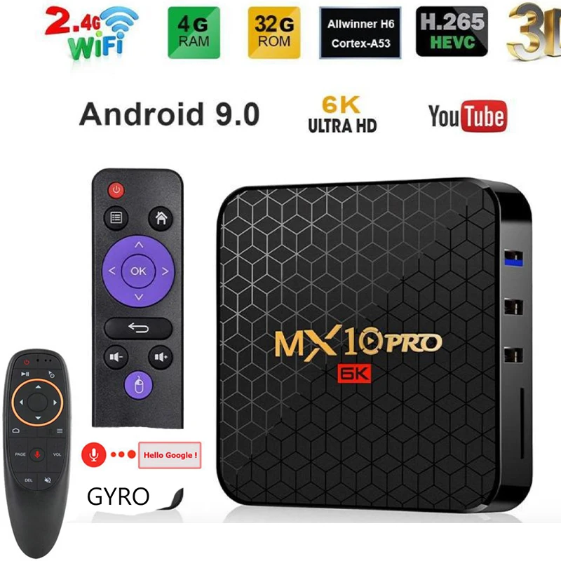 MX10 Pro 6k tv box Android 9,0 Allwinner H6 Четырехъядерный 4 ГБ 32 ГБ 64 Гб 2,4G WiFi USB3.0 Поддержка 6K* 4K H.265 Смарт медиаплеер
