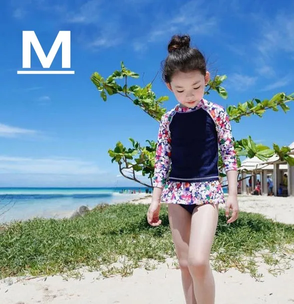 M С длинным рукавом Двойка для маленьких девочек, милые Сыпь гвардии bikinichildren письмо купальный костюм ванный комплект UPF50+ морская пляжная Солнцезащитная одежда - Цвет: M
