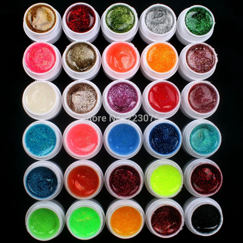 

New DIY Professional 30 PCS Glitter Mix Color UV Builder Gel Nail Art Tips