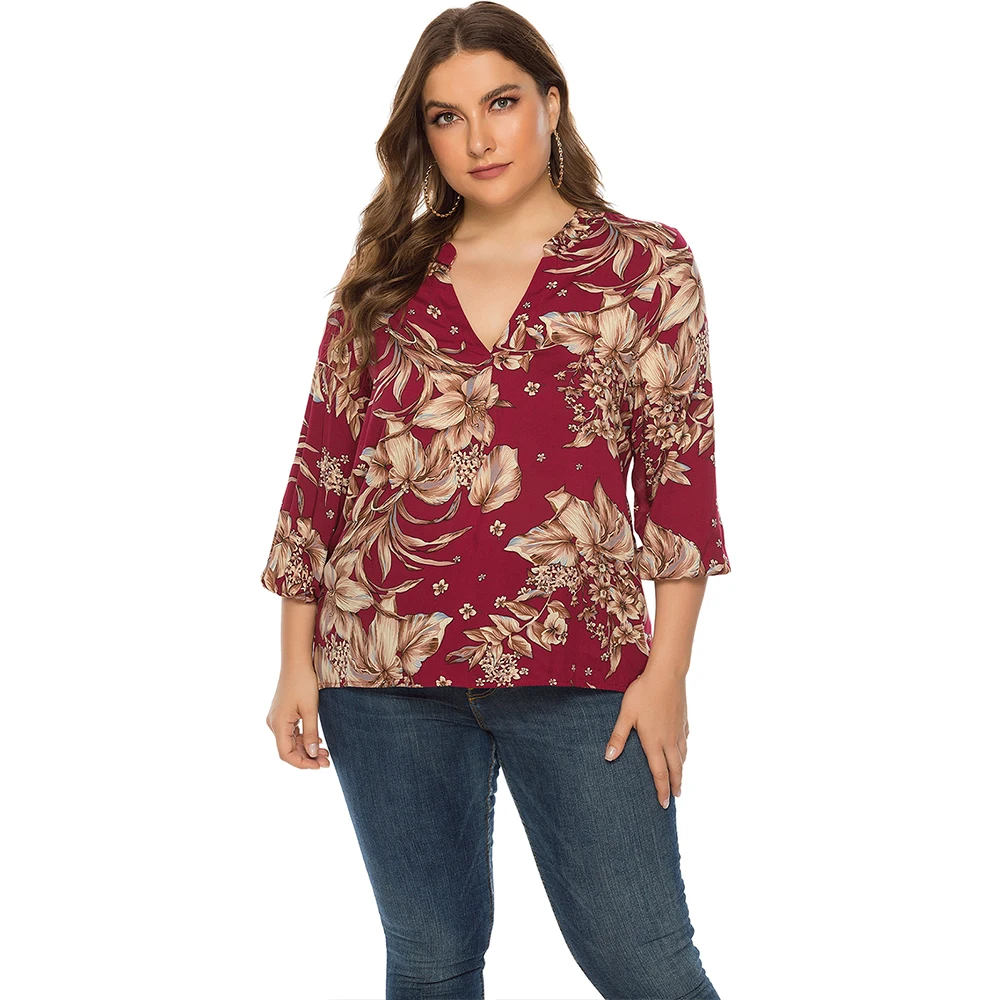 Женские повседневные топы с цветочным принтом Joineles Осенние Блузы v образным