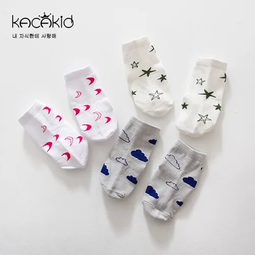 

Kacakid/очень мягкие детские хлопковые носки до щиколотки для мальчиков и девочек с изображением звезд, Луны и облаков, нескользящая обувь, заб...
