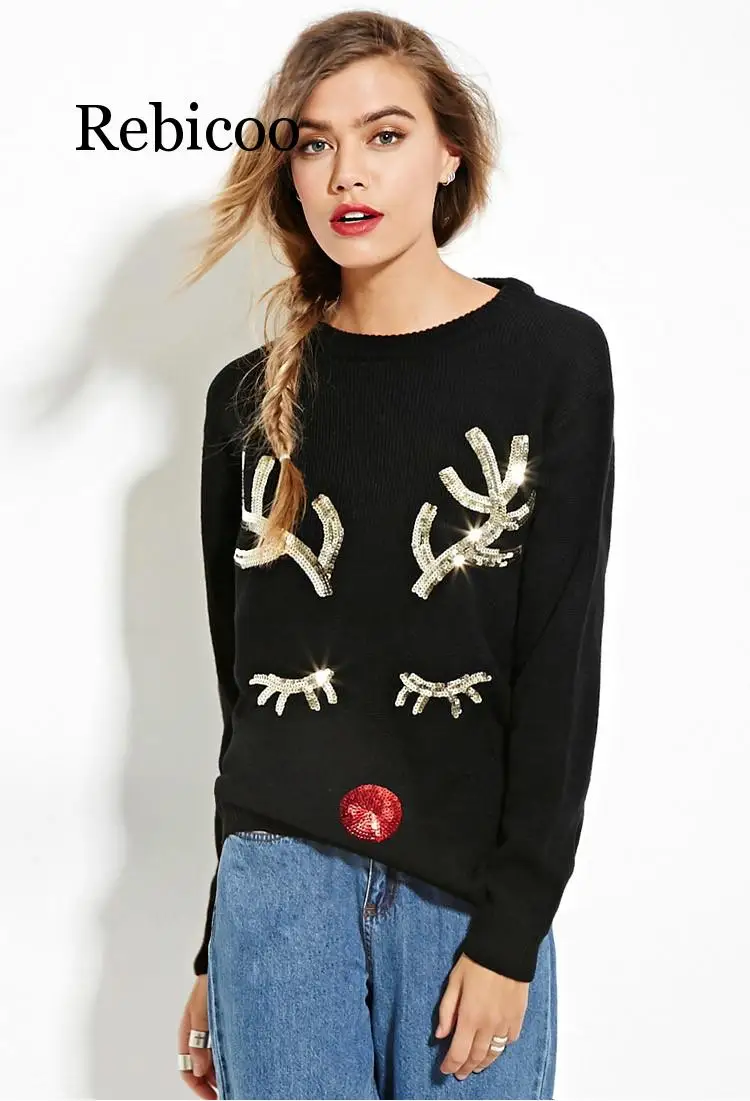 

New Women Christmas Long Sleeve Sweater 2019 Winter Xmas Knitwear Cartoon Snowman Pullover Jumper Tops