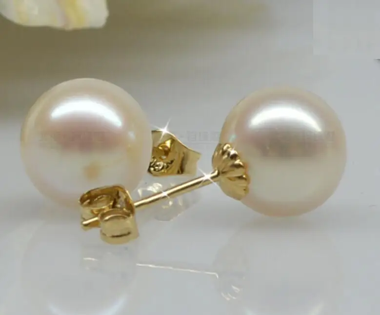 

free shipping Round 10-11 MM AAA+ WHITE SOUTH SEA PEARLS EARRING 14k/20 GOLD