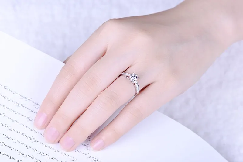 ZOCAI For Love Real 0,5 КТ Сертифицированный D-E/SI Бриллиант круглой огранки обручальное женское кольцо 18 К Белое золото(AU750) W03404