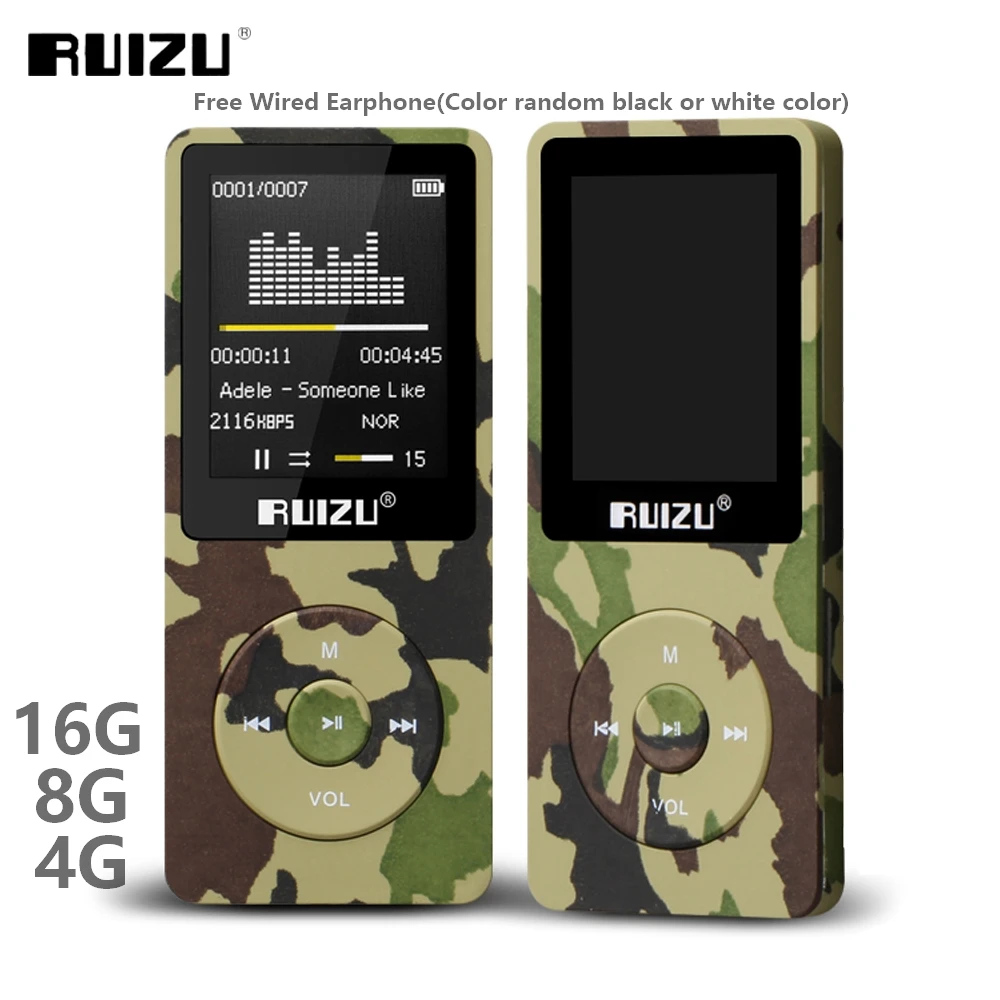 RUIZU X02 Ультратонкий MP3 плеер Usb 4 ГБ 8 16 для хранения 1 дюймов экран воспроизведение