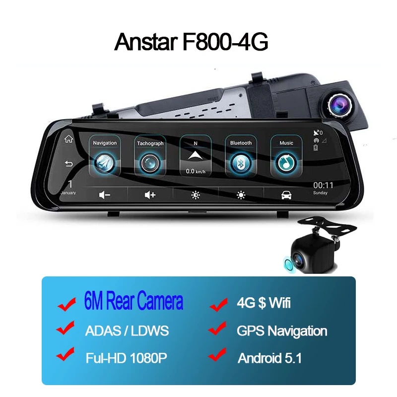 ANSTAR 4 г Android видеорегистратор HD 1080 регистратор зеркало заднего вида 10'' авторегистраторы видеорегистраторы автомобильные ADAS зеркало видеорегистратор GPS WIFI Ночное видение регистратор автомобильный - Название цвета: F800-4G 6M cable