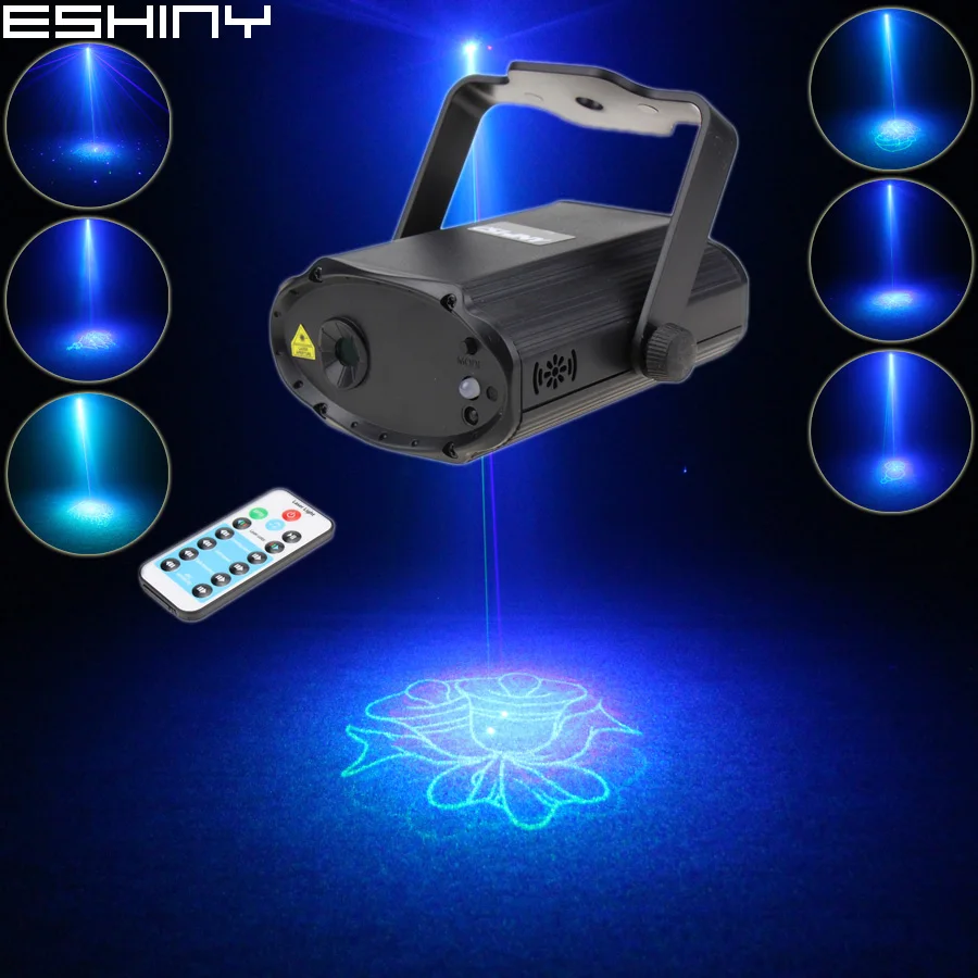 ESHINY Remote MINI Blue Green Laser 8 Christmas Patterns Projector DJ Dance Disco Bar Family Party Lighting Effect Light T175D25